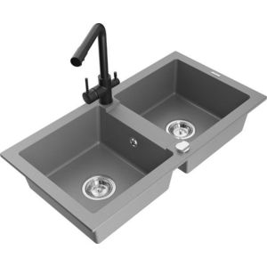 MEXEN/S MEXEN/S - Mario granitový drez 2-bowl vrátane batérie Duero, šedá 6504-71-671600-70 vyobraziť