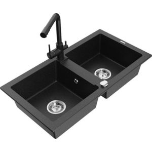 MEXEN/S MEXEN/S - Mario granitový drez 2-bowl vrátane batérie Duero, čierna/strieborná metalík 6504-73-671600-70 vyobraziť