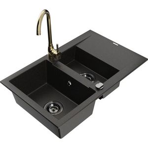MEXEN/S MEXEN/S - Gaspar granitový drez 1.5 s odkvapkávačom vrátane batérie Telma, čierna/zlatá 6507-75-670200-50-B vyobraziť