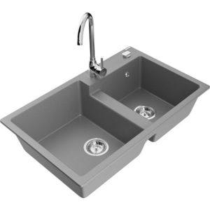 MEXEN/S MEXEN/S - Tomas granitový drez 2-bowl vrátane batérie Telma, šedá 6516-71-670200-00 vyobraziť