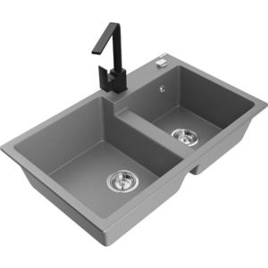 MEXEN/S MEXEN/S - Tomas granitový drez 2-bowl vrátane batérie Rita, šedá 6516-71-670300-70 vyobraziť