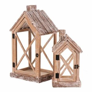 Súprava drevených lampášov v tvare domčeka, 2 ks vyobraziť