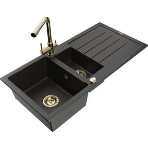 MEXEN/S MEXEN/S - Andres granitový drez s odkvapkávačom vrátane batérie Duero, čierna/zlatá 6515-75-671600-50 vyobraziť