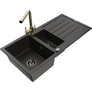 MEXEN/S MEXEN/S - Andres granitový drez s odkvapkávačom vrátane batérie Duero, čierna/zlatá 6515-75-671600-50-B vyobraziť