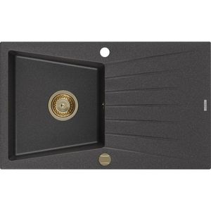 MEXEN/S MEXEN/S - Cesar granitový drez 1 s odkvapkávačom 775x470 mm, čierna kropenatá, + zlatý sifón 6514771010-76-G vyobraziť