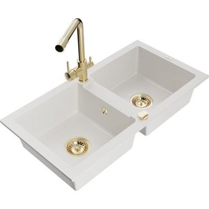 MEXEN/S MEXEN/S - Mario granitový drez 2-bowl vrátane batérie Duero, biela 6504-20-671600-50 vyobraziť