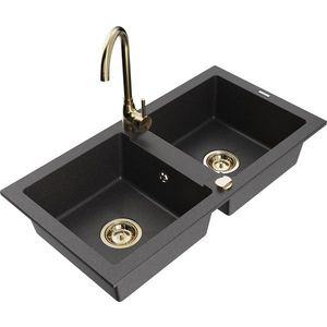 MEXEN/S MEXEN/S - Mario granitový drez 2-bowl vrátane batérie Telma, čierna kropenatá 6504-76-670200-50 vyobraziť