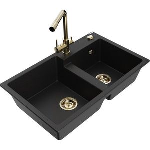 MEXEN/S MEXEN/S - Tomas granitový drez 2-bowl vrátane batérie Duero, čierna 6516-77-671600-50 vyobraziť