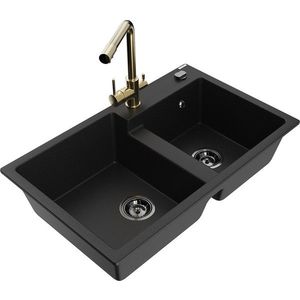 MEXEN/S MEXEN/S - Tomas granitový drez 2-bowl vrátane batérie Duero, čierna 6516-77-671600-50-B vyobraziť