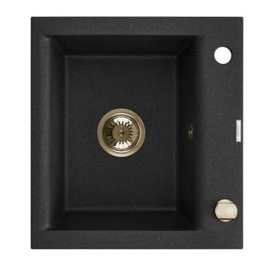 INVENA INVENA - Granitový drez TESALIA, čierny s automatickým sifónom, zlatý AZ-01-Z41-B vyobraziť