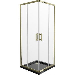 MEXEN/S - Rio sprchovací kút 70x70, transparent, zlato + vanička Flat, čierna 860-070-070-50-00-4070G vyobraziť