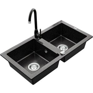 MEXEN/S MEXEN/S - Mario granitový drez 2-bowl vrátane batérie Telma, čierna/strieborný 6504-73-670200-70 vyobraziť