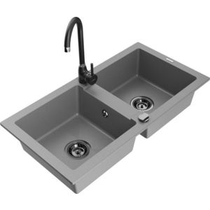 MEXEN/S MEXEN/S - Mario granitový drez 2-bowl vrátane batérie Telma, šedá 6504-71-670200-70-B vyobraziť