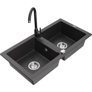 MEXEN/S MEXEN/S - Mario granitový drez 2-bowl vrátane batérie Telma, čierna kropenatá 6504-76-670200-70 vyobraziť