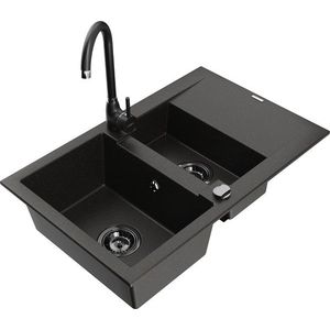 MEXEN/S MEXEN/S - Gaspar granitový drez 1.5 s odkvapkávačom vrátane batérie Telma, čierna/zlatá 6507-75-670200-70-B vyobraziť