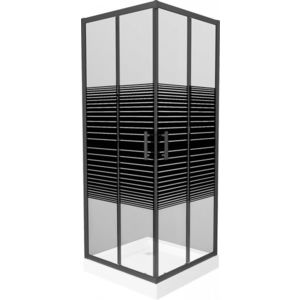 MEXEN/S - Rio sprchovací kút štvorec 80 x 80, pruhy, čierny + vanička Rio vrátane výpuste 860-080-080-70-20-4510 vyobraziť