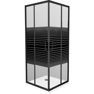 MEXEN/S - Rio sprchovací kút štvorec 70x70, pruhy, čierna + biela vanička so sifónom 860-070-070-70-20-4010B vyobraziť