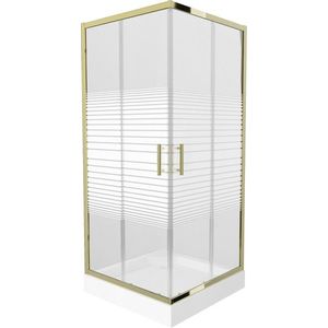 MEXEN/S - Rio sprchovací kút štvorec 90 x 90, pruhy, zlato + vanička Rio vrátane výpuste 860-090-090-50-20-4510 vyobraziť
