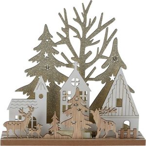 Vianočná stolná LED lampa Domčeky s jeleňami, MDF, 19, 5x4, 5x19, 5cm vyobraziť