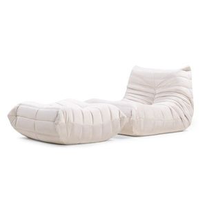 Designové křeslo s taburetem Fugi světle béžové vyobraziť