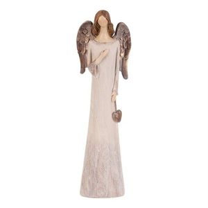 Polyresinový Anjel so srdcom 20 cm, béžovo-medená vyobraziť