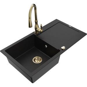 MEXEN/S MEXEN/S - Leo granitový drez 1-miska s odkvapkávačom vrátane batérie Savita, čierna 6501-77-672601-50 vyobraziť