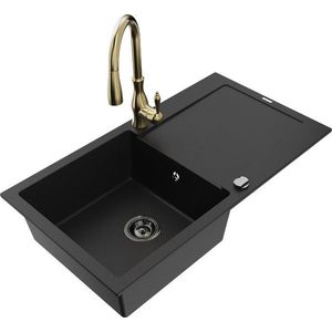 MEXEN/S MEXEN/S - Leo granitový drez 1-miska s odkvapkávačom vrátane batérie Savita, čierna 6501-77-672601-50-B vyobraziť