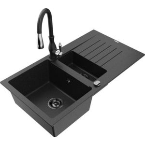 MEXEN/S MEXEN/S - Matias granitový drez 1.5 s odkvapkávačom vrátane batérie Savita, čierna/strieborná 6502-73-672601-70-B vyobraziť