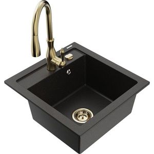 MEXEN/S MEXEN/S - Vito granitový drez 1-miska vrátane batérie Savita, čierna/zlatá metalik 6503-75-672601-50 vyobraziť