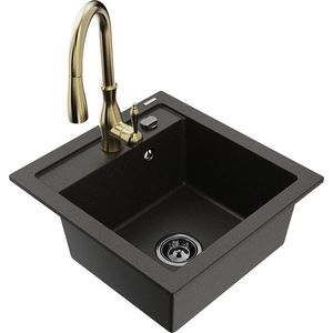 MEXEN/S MEXEN/S - Vito granitový drez 1-miska vrátane batérie Savita, čierna/zlatá metalik 6503-75-672601-50-B vyobraziť