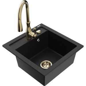 MEXEN/S MEXEN/S - Vito granitový drez 1-miska vrátane batérie Savita, čierna 6503-77-672601-50 vyobraziť