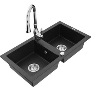 MEXEN/S MEXEN/S - Mario granitový drez 2-bowly vrátane batérie Savita, čierna/strieborná metalík 6504-73-672601-00 vyobraziť