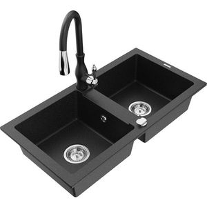 MEXEN/S MEXEN/S - Mario granitový drez 2-bowly vrátane batérie Savita, čierna/strieborná metalík 6504-73-672601-70 vyobraziť