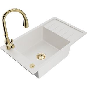 MEXEN/S MEXEN/S - Elias granitový drez 1-miska s odkvapkávačom vrátane batérie Savita, biela 6511-20-672601-50 vyobraziť