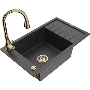 MEXEN/S MEXEN/S - Elias Elias granitový drez 1-miska s odkvapkávačom vrátane batérie Savita, čierna kropenatá 6511-76-672601-50 vyobraziť