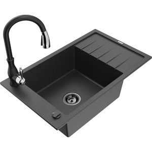 MEXEN/S MEXEN/S - Elias Elias granitový drez 1-miska s odkvapkávačom vrátane batérie Savita, čierna kropenatá 6511-76-672601-70-B vyobraziť