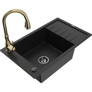 MEXEN/S MEXEN/S - Elias Elias granitový drez 1-miska s odkvapkávačom vrátane batérie Savita, čierna 6511-77-672601-50-B vyobraziť