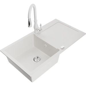 MEXEN/S MEXEN/S - Leo granitový drez 1-miska s odkvapkávačom vrátane batérie Savita, biela 6501-20-672601-20 vyobraziť