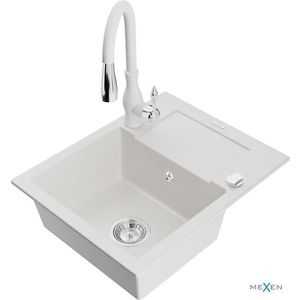 MEXEN/S MEXEN/S - Enzo granitový drez 1 s odkvapkávačom vrátane batérie Savita, biela 6506-20-672601-20 vyobraziť