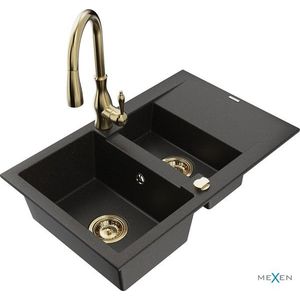MEXEN/S MEXEN/S - Gaspar granitový drez 1.5 s odkvapkávačom vrátane batérie Savita, čierna/zlatá 6507-75-672601-50 vyobraziť