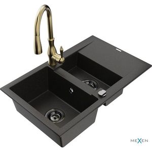 MEXEN/S MEXEN/S - Gaspar granitový drez 1.5 s odkvapkávačom vrátane batérie Savita, čierna/zlatá 6507-75-672601-50-B vyobraziť