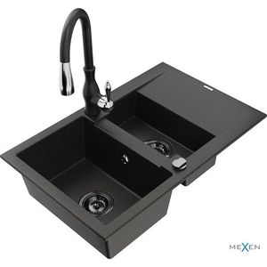 MEXEN/S MEXEN/S - Gaspar granitový drez 1.5 s odkvapkávačom vrátane batérie Savita, čierna/zlatá 6507-75-672601-70-B vyobraziť