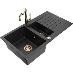 MEXEN/S MEXEN/S - Matias granitový drez 1.5 s odkvapkávačom vrátane batérie Carla čierna/strieborná metalik 6502-73-670700-50 vyobraziť