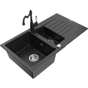 MEXEN/S MEXEN/S - Matias granitový drez 1.5 s odkvapkávačom vrátane batérie Carla čierna/strieborná metalik 6502-73-670700-70 vyobraziť