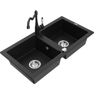MEXEN/S MEXEN/S - Mario granitový drez 2-bowl vrátane batérie Carla, čierna 6504-77-670700-70 vyobraziť