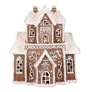 Vianočná dekorácia Perníkový domček s vežičkou, polyresin, LED, hnedá vyobraziť