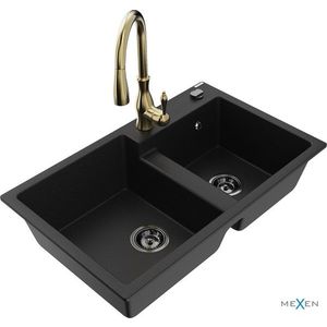 MEXEN/S MEXEN/S - Tomas granitový drez 2-bowl vrátane batérie Savita, čierna 6516-77-672601-50-B vyobraziť