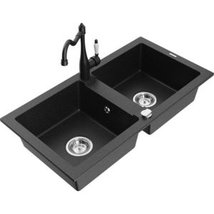 MEXEN/S MEXEN/S - Mario granitový drez 2-bowl vrátane batérie Carla, čierna/strieborná metalík 6504-73-670700-70 vyobraziť