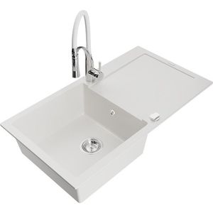 MEXEN/S MEXEN/S - Leo granitový drez 1 s odkvapkávačom vrátane batérie Aster, biela 6501-20-73450-02 vyobraziť