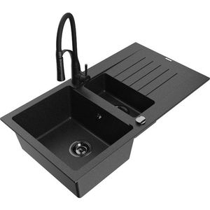 MEXEN/S MEXEN/S - Matias granitový drez 1.5 s odkvapkávačom vrátane batérie Aster, čierna/strieborná 6502-73-73450-70-B vyobraziť